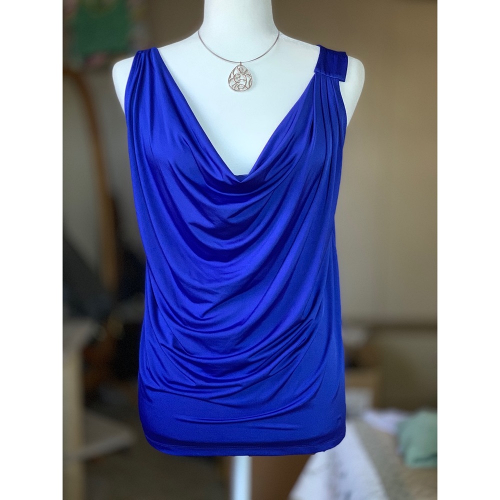Royal Blue Sleeveless Cowl Neck Top, M